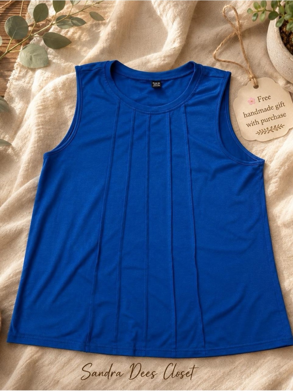 SHEIN Royal Blue Pleated Sleeveless Tank Top
